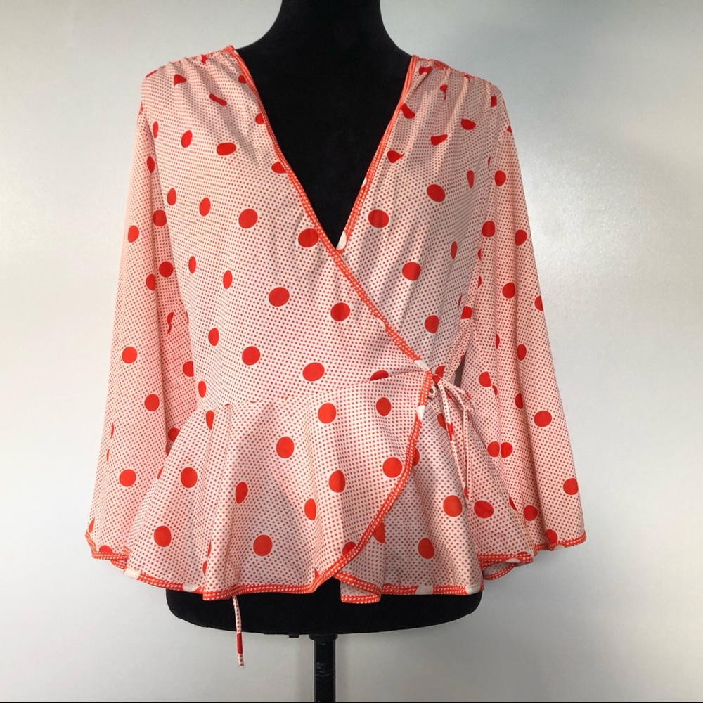 Vintage Womens Blouse Size Medium Polka Dot Wrap